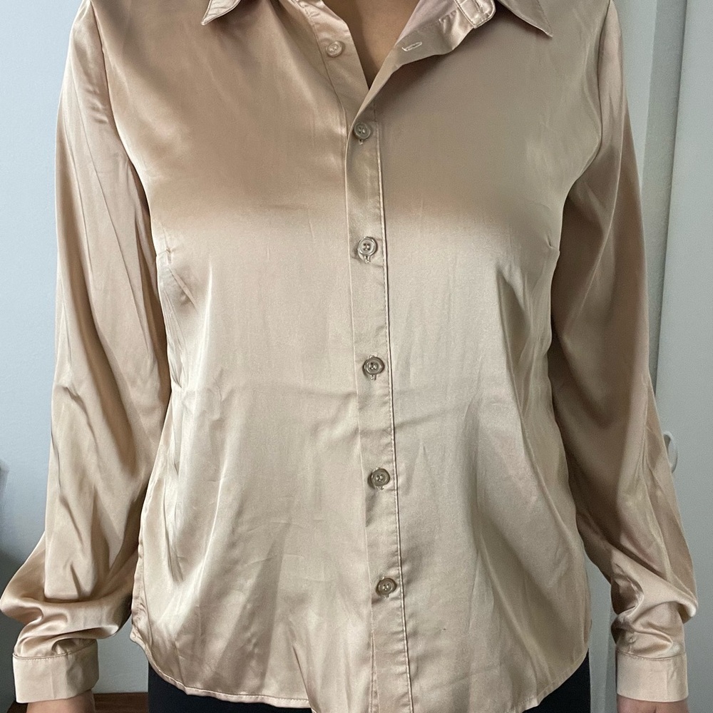 Fashion Nova Women's Beige Button-Down Shirt